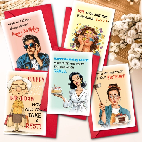 Humorous Birthday Greeting Card With Red Envelope Retro Comic Style Illustrated Birthday Cards For Men Women Friends Family