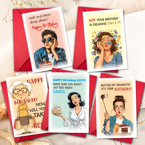 Humorous Birthday Greeting Card With Red Envelope Retro Comic Style Illustrated Birthday Cards For Men Women Friends Family