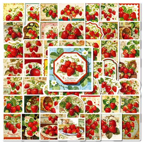 Vintage Strawberry Stickers For Scrapbooking Laptop DIY Decoration Aesthetic Botanical Illustration Waterproof Decals For Journaling