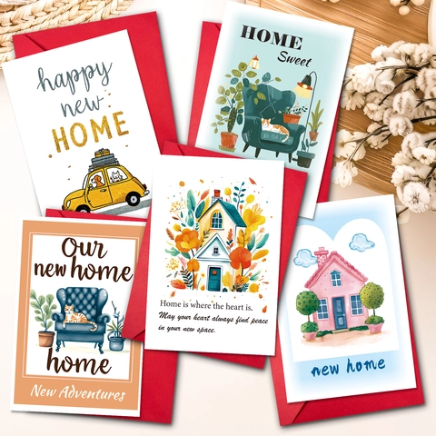 Housewarming Greeting Cards With Red Envelopes New Home Congratulations Card Warm Illustration For New Apartment Gift