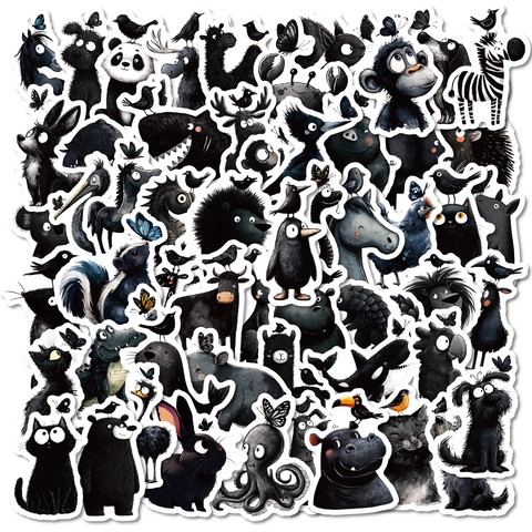 Cartoon Animal Stickers Black White Hand Drawn Doodle Stickers Waterproof Vinyl Decals For Laptop Phone Luggage DIY Decoration