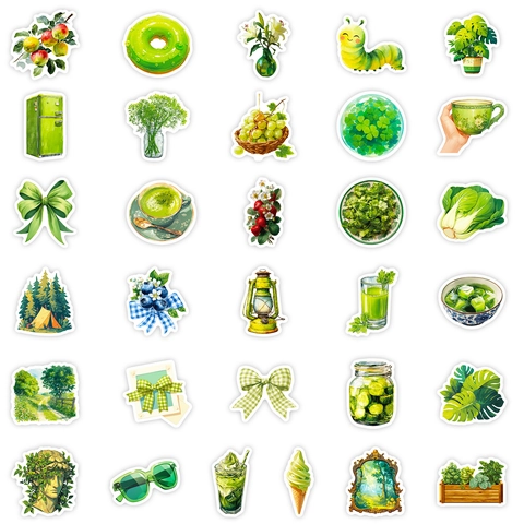 Grüne Leben Dekorative Aufkleber PVC Selbstklebend Wasserdicht Cartoon Pflanze Frucht Illustrationen Ästhetische Abziehbilder Für Tagebuch DIY