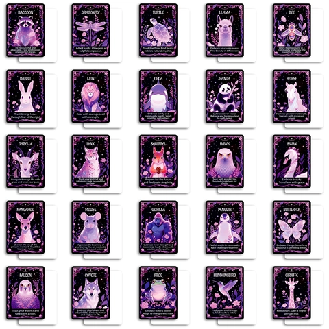 Lot de 50 Cartes Oracle Animaux Violettes Illustration Mystique Cartes d'Affirmation Avec Citations Inspirantes Cadeau