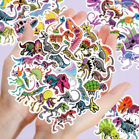 Autocollants Squelette de Dinosaure Néon Vinyle Imperméable Stickers Dessin Animé Os de Dino Graffiti pour Ordinateur Bouteille d'Eau Enfants