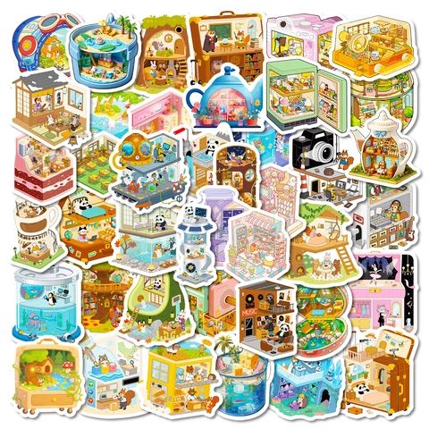 Autocollants Mignons Monde Miniature Animaux Dessin Animé Décalcomanies en PVC Imperméable Pour DIY Scrapbooking Journal Valise Laptop Enfants Papeterie