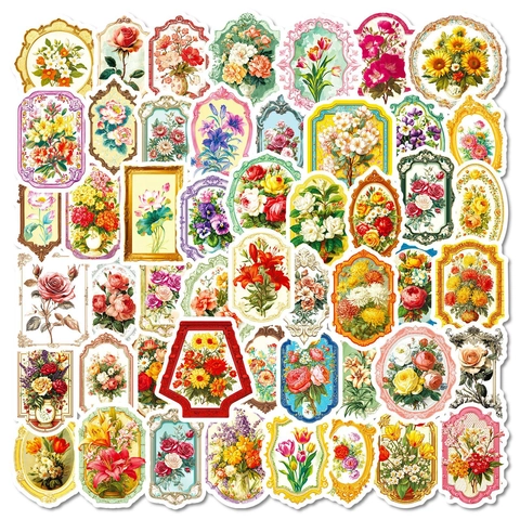 Vintage Victoriaanse Bloemen Stickers Waterdichte Bloemen In Lijst Art Decals Voor Scrapbooking Gitaar Bagage DIY Decoratie