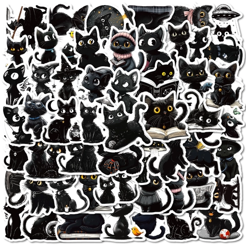Adesivi Gatto Nero Cartone Animato Decalcomanie in Vinile Impermeabili per Laptop Scrapbooking Fai da Te Decorazioni Stile Gatto Magico