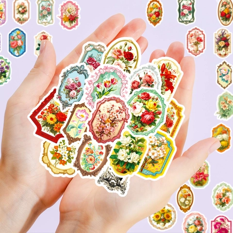 Vintage Victoriaanse Bloemen Stickers Waterdichte Bloemen In Lijst Art Decals Voor Scrapbooking Gitaar Bagage DIY Decoratie