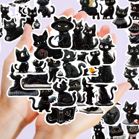 Adesivi Gatto Nero Cartone Animato Decalcomanie in Vinile Impermeabili per Laptop Scrapbooking Fai da Te Decorazioni Stile Gatto Magico