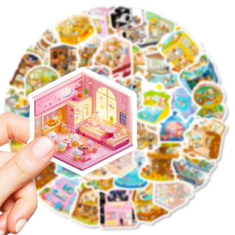 Autocollants Mignons Monde Miniature Animaux Dessin Animé Décalcomanies en PVC Imperméable Pour DIY Scrapbooking Journal Valise Laptop Enfants Papeterie