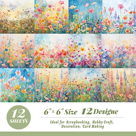 Carta Materiale per Scrapbook Fiori ad Acquerello Carta di Sfondo Decorativa Floreale Fresca per la Creazione di Carte DIY