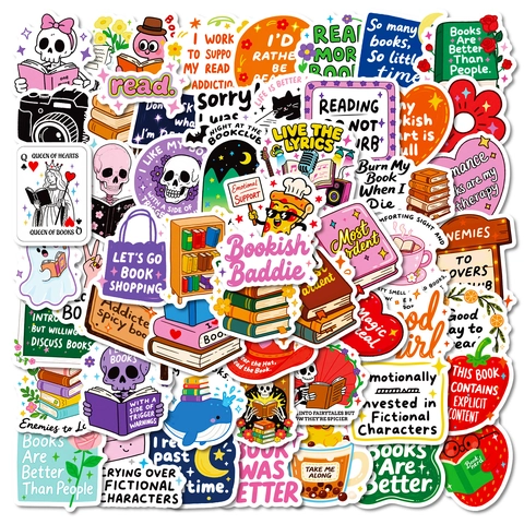 Pegatinas de Lectura Bookish PVC Impermeable Dibujos Animados Libro Café Cita Calcomanías para Computadora Portátil Journaling Scrapbooking DIY Papelería Decoración