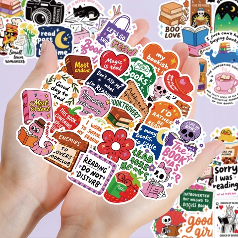 Pegatinas de Lectura Bookish PVC Impermeable Dibujos Animados Libro Café Cita Calcomanías para Computadora Portátil Journaling Scrapbooking DIY Papelería Decoración