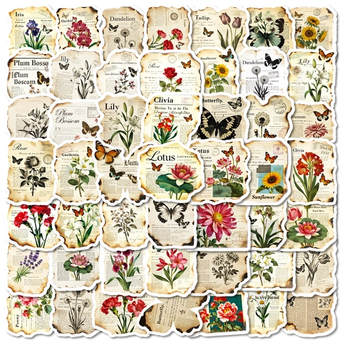 Pegatinas Vintage De Flores Botánicas Y Mariposas Para Scrapbooking Manuscrito Antiguo Borde Quemado Calcomanías Para Diario Decoración DIY
