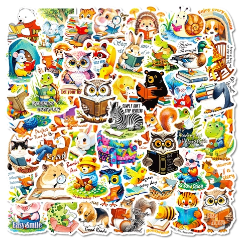 Süße Anthropomorphe Tiere Lesen Aufkleber Wasserdicht PVC Decals Für Scrapbook Laptop Tagebuch DIY Dekoration Kinder Geschenk