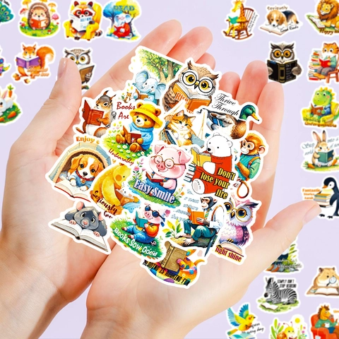 Süße Anthropomorphe Tiere Lesen Aufkleber Wasserdicht PVC Decals Für Scrapbook Laptop Tagebuch DIY Dekoration Kinder Geschenk