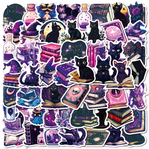 Adesivi Gatto Magico Viola Gotico PVC Impermeabile Mistero Strega Decalcomanie per Fai da Te Scrapbook Laptop Cover Telefono
