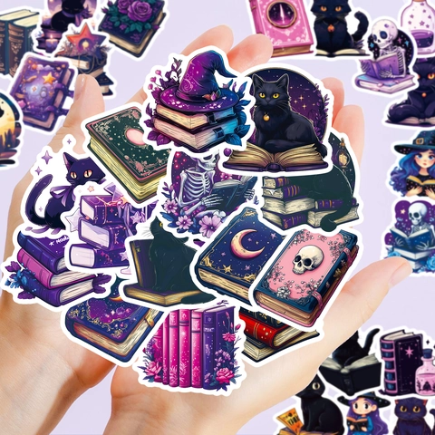 Adesivi Gatto Magico Viola Gotico PVC Impermeabile Mistero Strega Decalcomanie per Fai da Te Scrapbook Laptop Cover Telefono