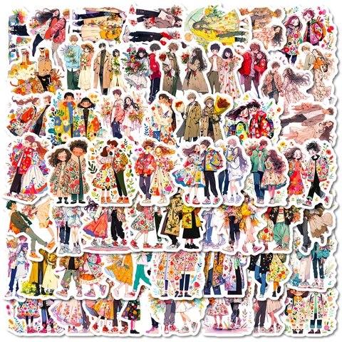 Cartoon Paar Aufkleber Set Niedlich Ins Stil Wasserdicht PVC Handgezeichnet Anime Ästhetik DIY Dekorative Aufkleber Für Handyhülle Scrapbook Wasserflasche Geschenk