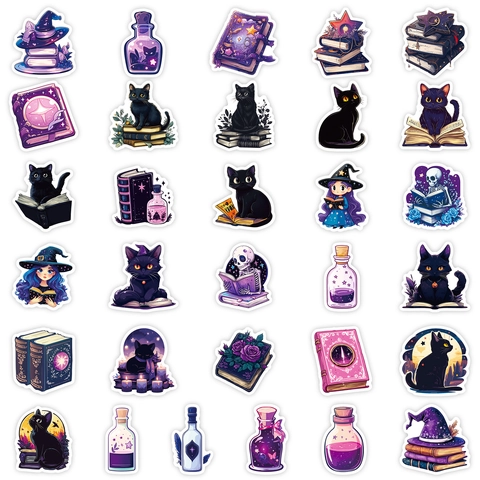 Gotische Schwarze Katze Aufkleber Wasserdichte PVC Abziehbilder Für DIY Scrapbook Laptop Journal Ästhetische Hexerei Magie Schreibwaren Kunstbedarf