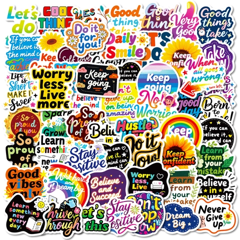 Waterproof Vinyl Inspirational Stickers Colorful Motivational Quotes Graffiti Decals For Laptop Water Bottle Phone Case Scrapbooking DIY Decorative Stickers