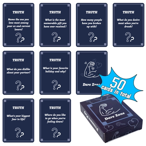Dare Zone Gioco di Carte per Feste Obbligo O Verità Interazione Sociale Blu Profondo Carte in Carta Opaca per Adulti