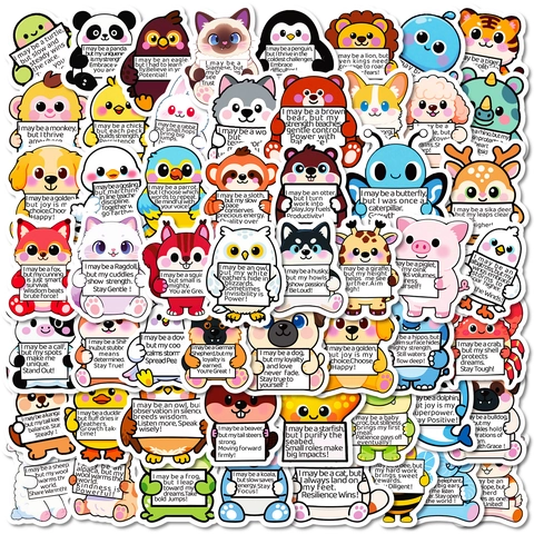 Cute Cartoon Animal Inspirational English Quotes Stickers Waterproof PVC Doodle Decals For Laptop Luggage Stationery DIY Decoration Gift