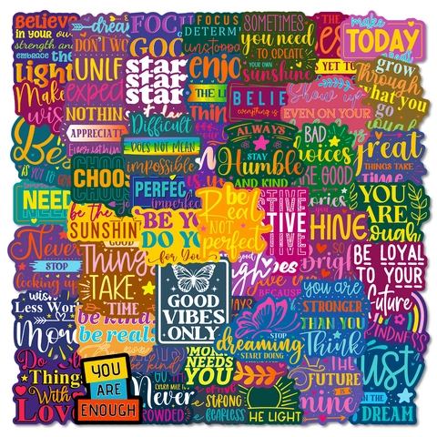Motivierende Englische Text Aufkleber Bunte PVC Wasserdicht Inspirierende Zitate Für Wasserflasche Laptop Handy Gepäck DIY Dekoration Aufkleber