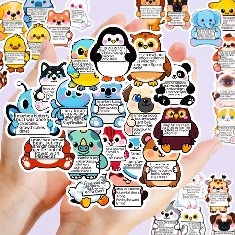 Cute Cartoon Animal Inspirational English Quotes Stickers Waterproof PVC Doodle Decals For Laptop Luggage Stationery DIY Decoration Gift