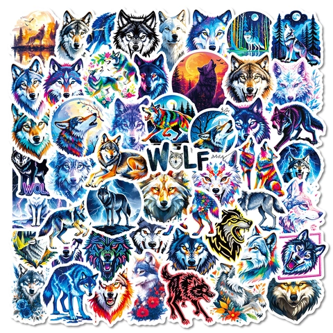 Autocollants de Graffiti Loup Cool Décalcomanies en PVC Étanche pour Coque Téléphone Ordinateur Journal DIY Décoratif Animal