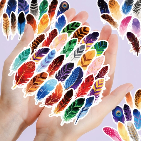 Bunte Feder Aufkleber Set Wasserdichte PVC Decals Für Laptop Notizbuch Handyhülle Scrapbooking DIY Kunst Handwerk Dekoration