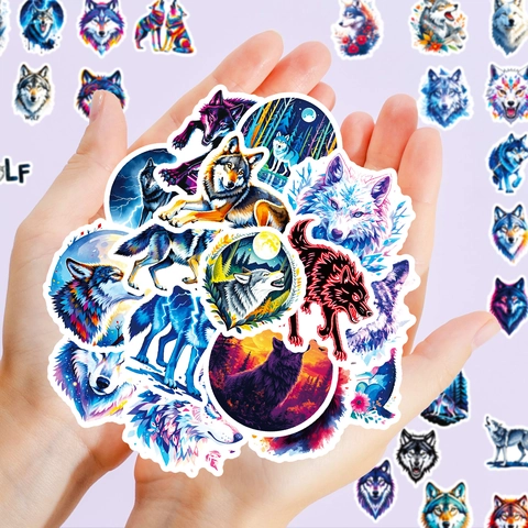 Autocollants de Graffiti Loup Cool Décalcomanies en PVC Étanche pour Coque Téléphone Ordinateur Journal DIY Décoratif Animal
