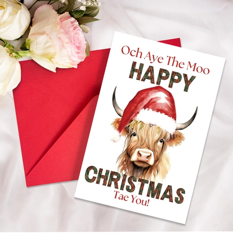 Christmas Greeting Cards With Envelopes Highland Cow Illustration Festive Holiday Blessing Cards For Family Friends Gift