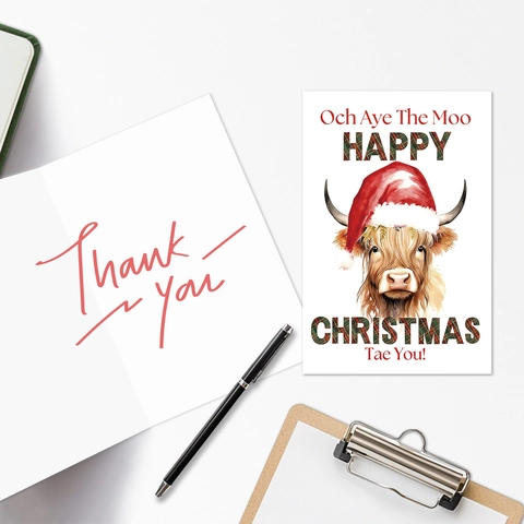 Christmas Greeting Cards With Envelopes Highland Cow Illustration Festive Holiday Blessing Cards For Family Friends Gift