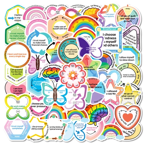 Adesivi di Affermazione Positiva per la Salute Mentale in PVC Impermeabile Guida al Respiro per Laptop Scrapbooking