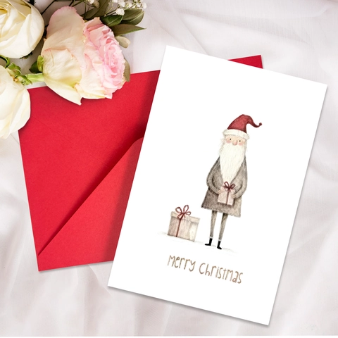 Biglietti di Auguri di Natale Vintage Buste Rosse Illustrazione di Babbo Natale Disegnata a Mano Biglietti di Auguri Fai-da-te per Feste