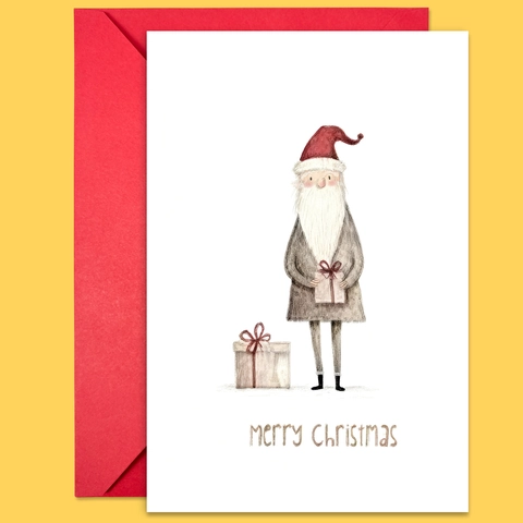 Biglietti di Auguri di Natale Vintage Buste Rosse Illustrazione di Babbo Natale Disegnata a Mano Biglietti di Auguri Fai-da-te per Feste