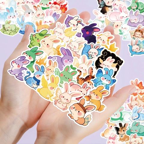 Kawaii Cartoon Rabbit Stickers Waterproof PVC DIY Journaling Scrapbooking Decorative Decals Laptop Phone Case Notebook