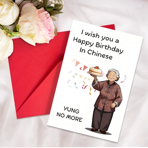 Carte de Voeux Anniversaire Humoristique Avec Enveloppe Rouge Illustration Style Chinois Pour Famille Amis YUNG NO MORE