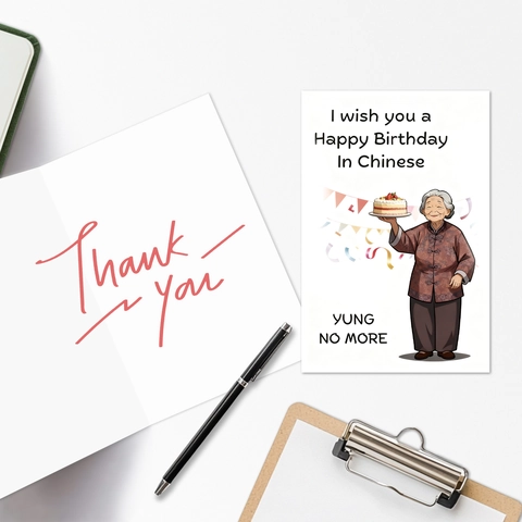Carte de Voeux Anniversaire Humoristique Avec Enveloppe Rouge Illustration Style Chinois Pour Famille Amis YUNG NO MORE
