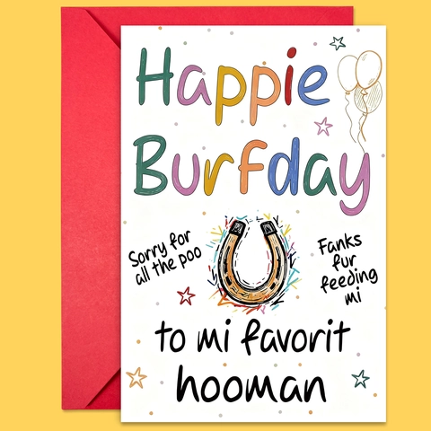 Humorous Pet Theme Birthday Greeting Card With Red Envelope Coated Paper Hand Drawn Style Funny Stationery For Friend Family Birthday Party