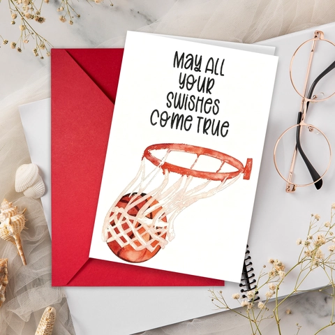 Basketball Theme Greeting Cards With Envelopes Watercolor Art Paper Stationery Card For Birthday Sports Fans Celebration