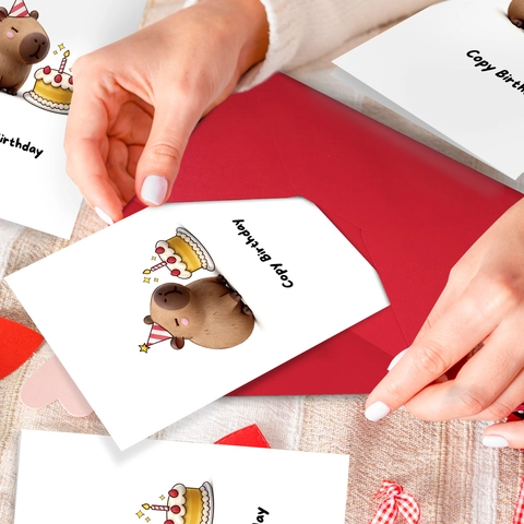 Cartoon Capybara Birthday Greeting Cards With Red Envelopes Cute Animal Illustration Paper Cards For Party Celebration Gifts