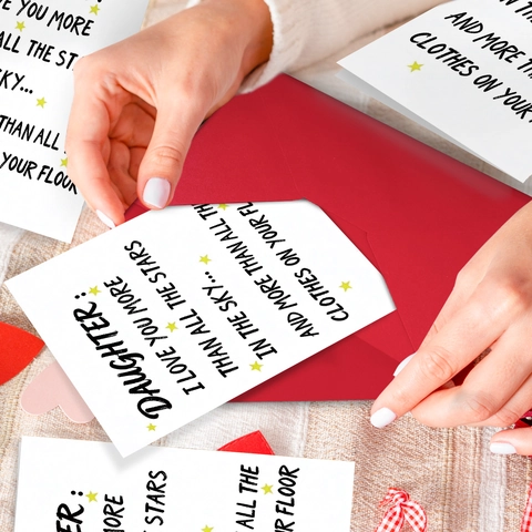 Biglietto Di Auguri Umoristico Per Figlia Con Busta Rossa Minimalista In Carta Patinata Per Compleanno Messaggio D'Amore Cancelleria