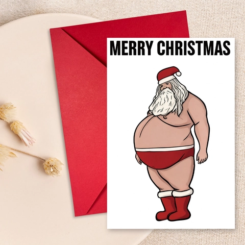 Humorous Naked Santa Christmas Greeting Card Set With Red Envelopes Funny Festive Gift Cards For Holiday Party Decoration
