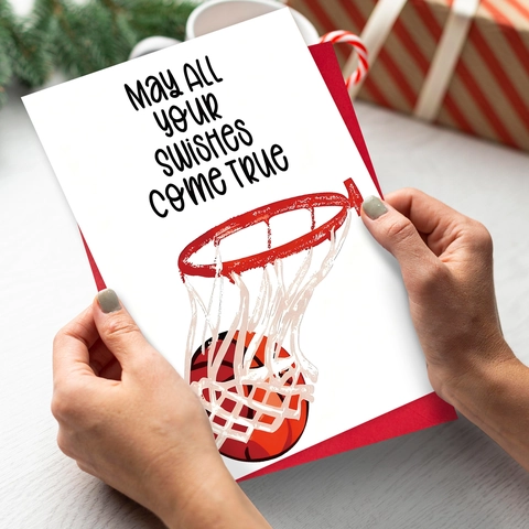 Set di Biglietti di Auguri a Tema Pallacanestro Con Busta Rossa Ispirazione Swishes Come True Biglietti di Ringraziamento