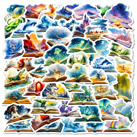 Adesivi in Acquerello Libro Magico Fantasy Decalcomanie in PVC Impermeabile per Laptop Diario Scrapbooking Valigia Decorazione Fai da Te