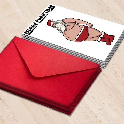Humorous Naked Santa Christmas Greeting Card Set With Red Envelopes Funny Festive Gift Cards For Holiday Party Decoration
