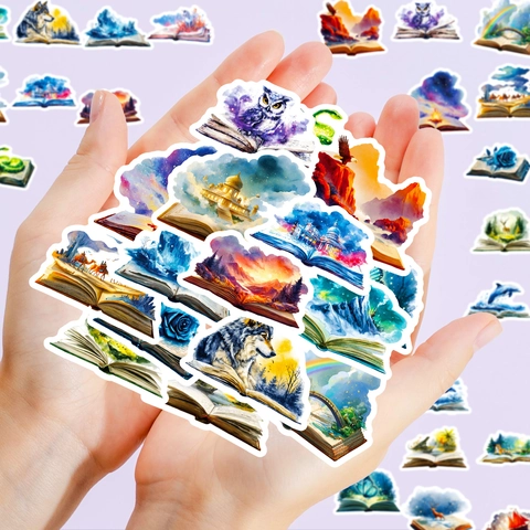 Adesivi in Acquerello Libro Magico Fantasy Decalcomanie in PVC Impermeabile per Laptop Diario Scrapbooking Valigia Decorazione Fai da Te