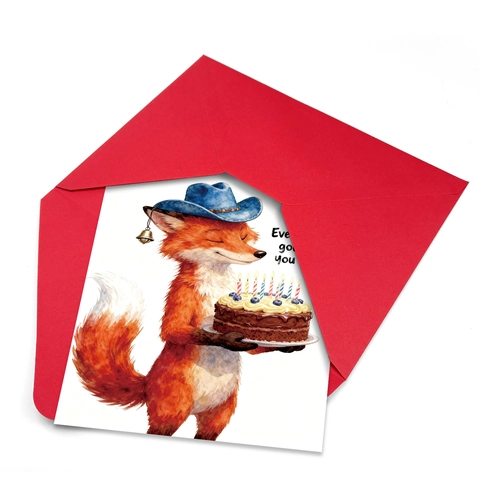 Aquarel Cartoon Dier Verjaardag Wenskaarten Met Rode Enveloppen Geïllustreerde Vos Beer Giraffe Pinguïn Vouwkaarten Voor Verjaardagsfeestje Cadeau